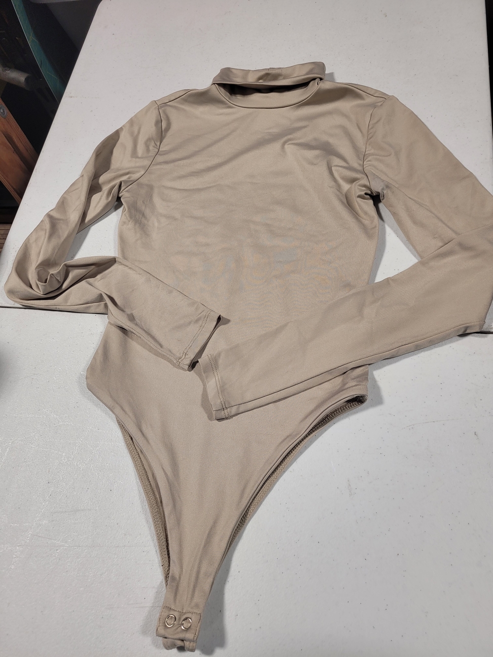 Forever 21 Long-Sleeve Mock Neck Bodysuit — Beige